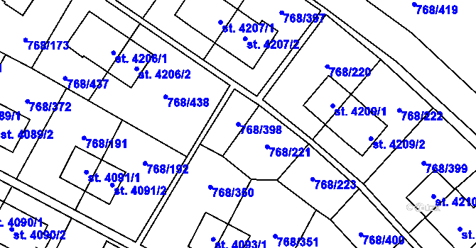 Parcela st. 768/398 v KÚ Zlín, Katastrální mapa