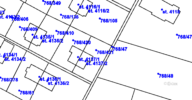 Parcela st. 768/421 v KÚ Zlín, Katastrální mapa
