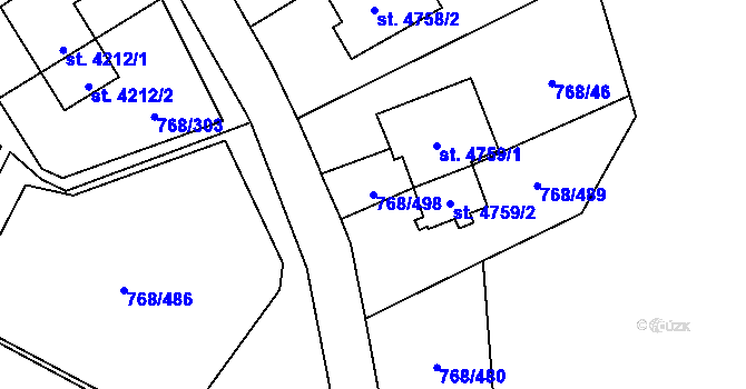 Parcela st. 768/498 v KÚ Zlín, Katastrální mapa