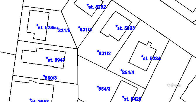 Parcela st. 831/2 v KÚ Zlín, Katastrální mapa