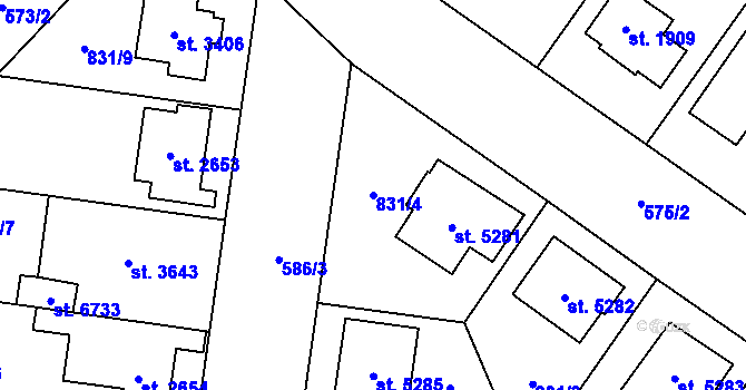 Parcela st. 831/4 v KÚ Zlín, Katastrální mapa