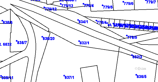 Parcela st. 832/1 v KÚ Zlín, Katastrální mapa