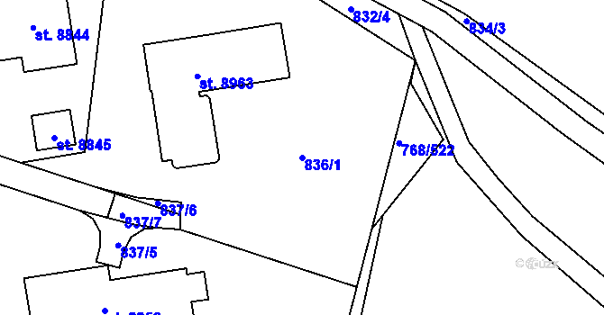 Parcela st. 836/1 v KÚ Zlín, Katastrální mapa