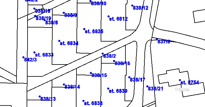Parcela st. 838/2 v KÚ Zlín, Katastrální mapa
