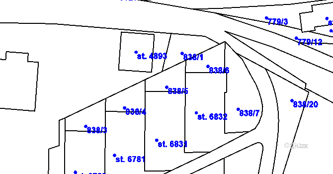Parcela st. 838/5 v KÚ Zlín, Katastrální mapa