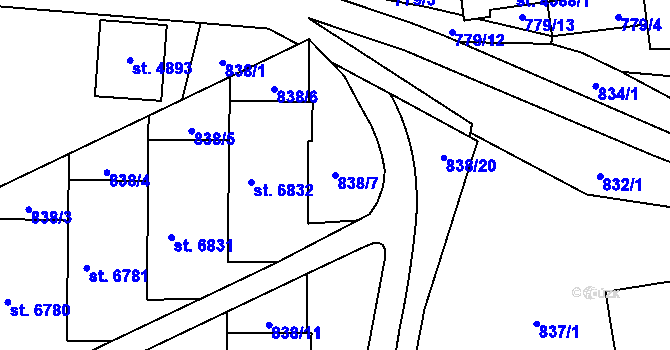 Parcela st. 838/7 v KÚ Zlín, Katastrální mapa