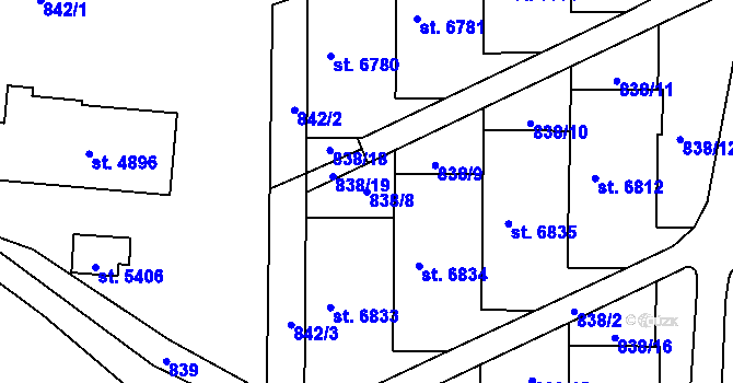 Parcela st. 838/8 v KÚ Zlín, Katastrální mapa