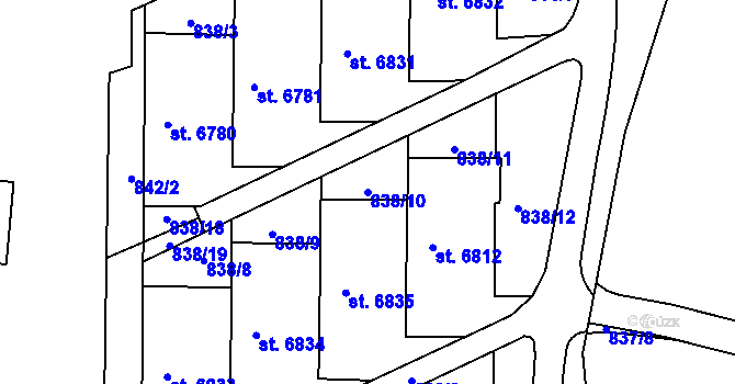 Parcela st. 838/10 v KÚ Zlín, Katastrální mapa