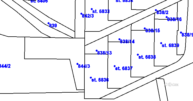 Parcela st. 838/13 v KÚ Zlín, Katastrální mapa