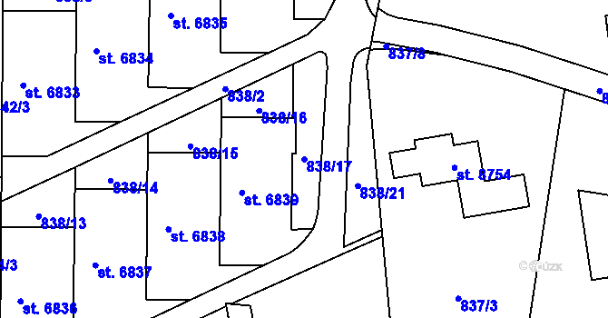 Parcela st. 838/17 v KÚ Zlín, Katastrální mapa