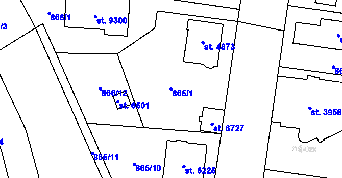Parcela st. 865/1 v KÚ Zlín, Katastrální mapa