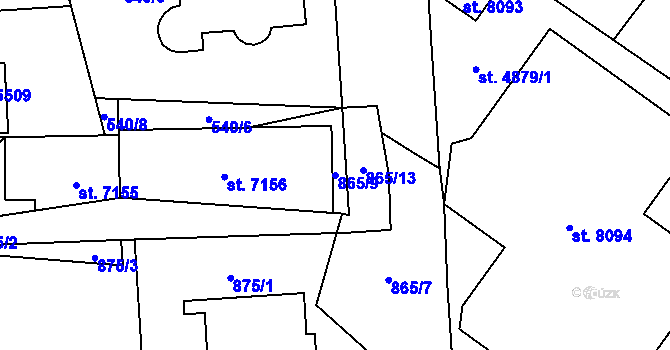 Parcela st. 865/9 v KÚ Zlín, Katastrální mapa