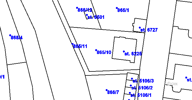 Parcela st. 865/10 v KÚ Zlín, Katastrální mapa