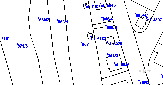 Parcela st. 867 v KÚ Zlín, Katastrální mapa