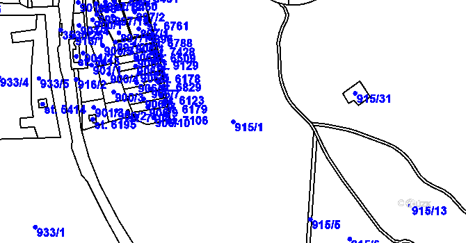 Parcela st. 915/1 v KÚ Zlín, Katastrální mapa