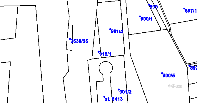 Parcela st. 916/1 v KÚ Zlín, Katastrální mapa