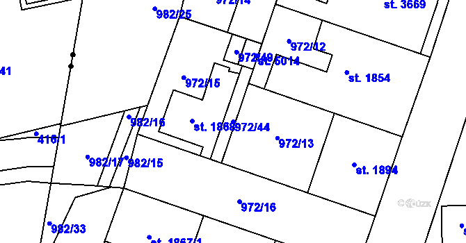 Parcela st. 972/44 v KÚ Zlín, Katastrální mapa