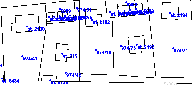 Parcela st. 974/18 v KÚ Zlín, Katastrální mapa