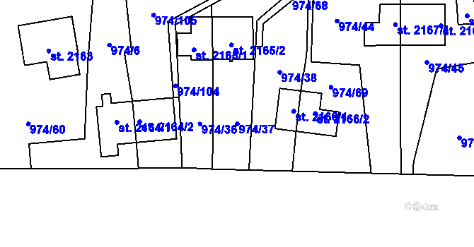 Parcela st. 974/37 v KÚ Zlín, Katastrální mapa