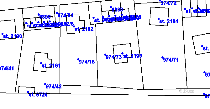 Parcela st. 974/73 v KÚ Zlín, Katastrální mapa