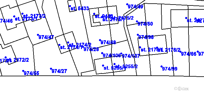 Parcela st. 974/106 v KÚ Zlín, Katastrální mapa