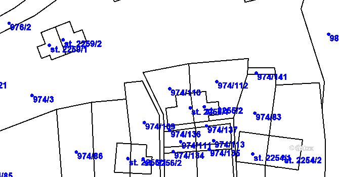 Parcela st. 974/110 v KÚ Zlín, Katastrální mapa