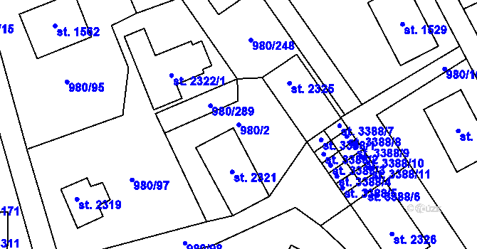 Parcela st. 980/2 v KÚ Zlín, Katastrální mapa