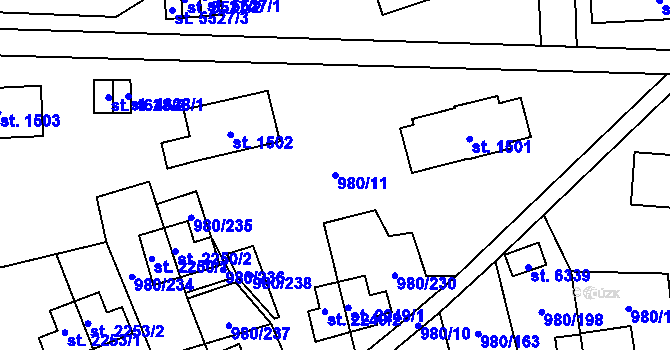 Parcela st. 980/11 v KÚ Zlín, Katastrální mapa
