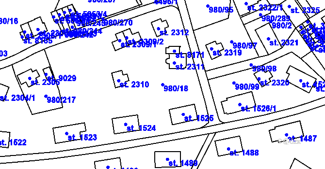 Parcela st. 980/18 v KÚ Zlín, Katastrální mapa