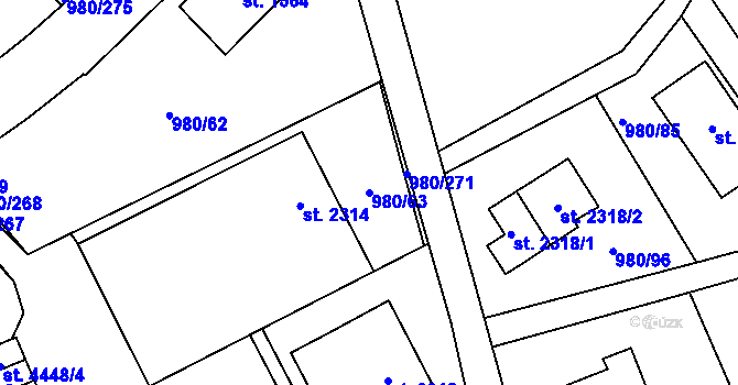 Parcela st. 980/63 v KÚ Zlín, Katastrální mapa