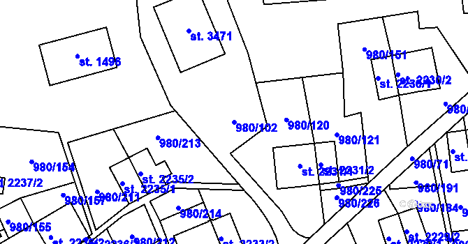 Parcela st. 980/102 v KÚ Zlín, Katastrální mapa
