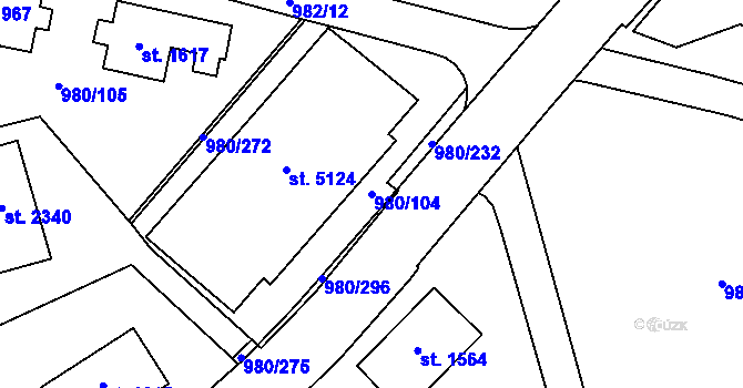 Parcela st. 980/104 v KÚ Zlín, Katastrální mapa