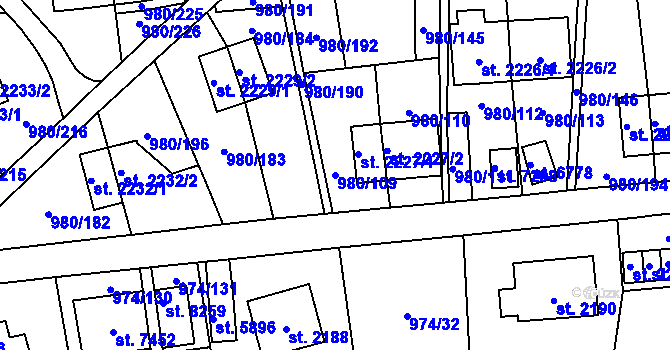 Parcela st. 980/109 v KÚ Zlín, Katastrální mapa