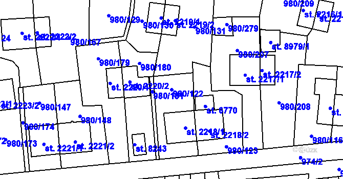 Parcela st. 980/122 v KÚ Zlín, Katastrální mapa