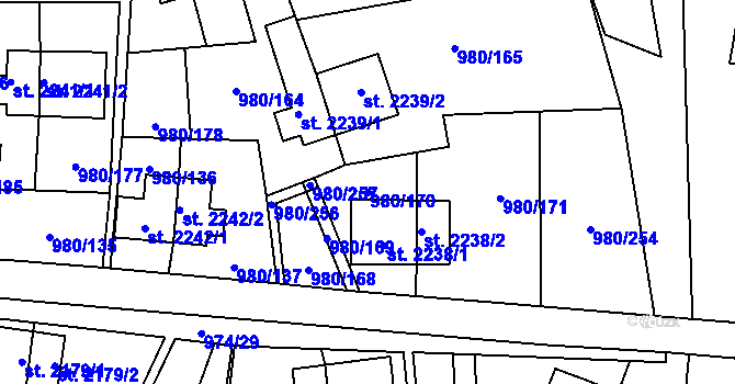 Parcela st. 980/170 v KÚ Zlín, Katastrální mapa