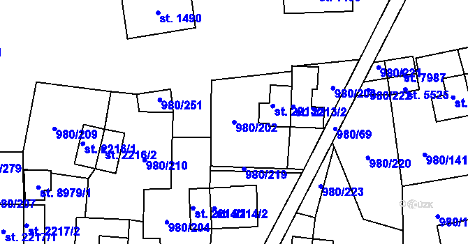 Parcela st. 980/202 v KÚ Zlín, Katastrální mapa