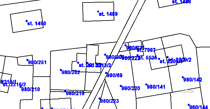 Parcela st. 980/203 v KÚ Zlín, Katastrální mapa
