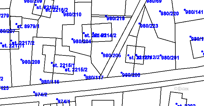 Parcela st. 980/205 v KÚ Zlín, Katastrální mapa