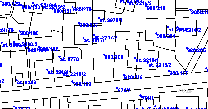 Parcela st. 980/208 v KÚ Zlín, Katastrální mapa