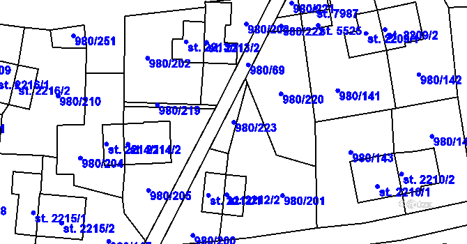 Parcela st. 980/223 v KÚ Zlín, Katastrální mapa