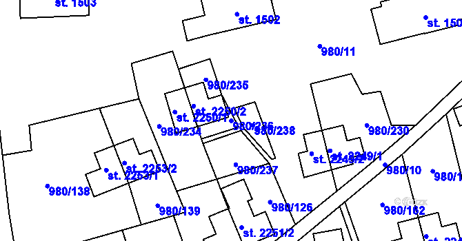 Parcela st. 980/236 v KÚ Zlín, Katastrální mapa