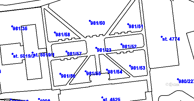 Parcela st. 981/23 v KÚ Zlín, Katastrální mapa