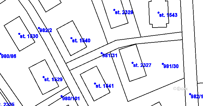 Parcela st. 981/31 v KÚ Zlín, Katastrální mapa