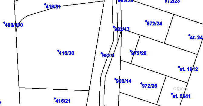 Parcela st. 982/1 v KÚ Zlín, Katastrální mapa