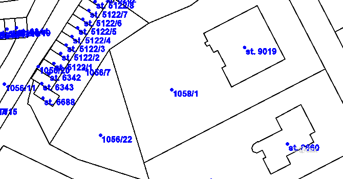 Parcela st. 1058/1 v KÚ Zlín, Katastrální mapa