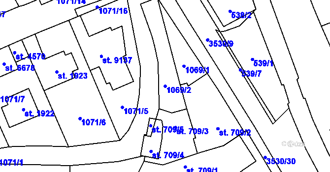Parcela st. 1069/2 v KÚ Zlín, Katastrální mapa