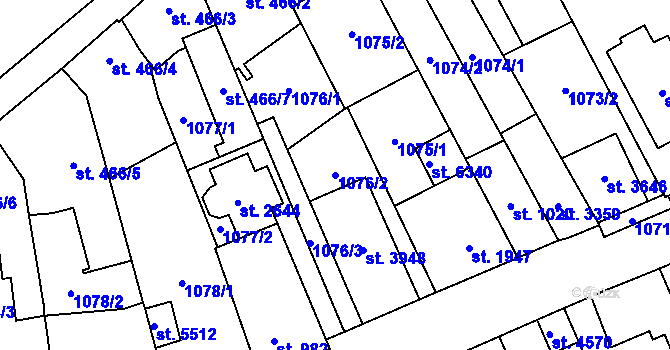 Parcela st. 1076/2 v KÚ Zlín, Katastrální mapa