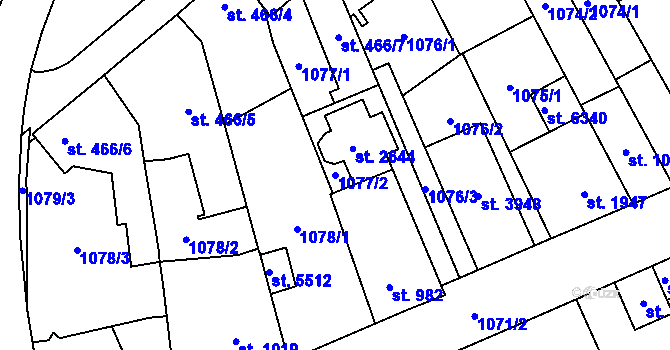 Parcela st. 1077/2 v KÚ Zlín, Katastrální mapa