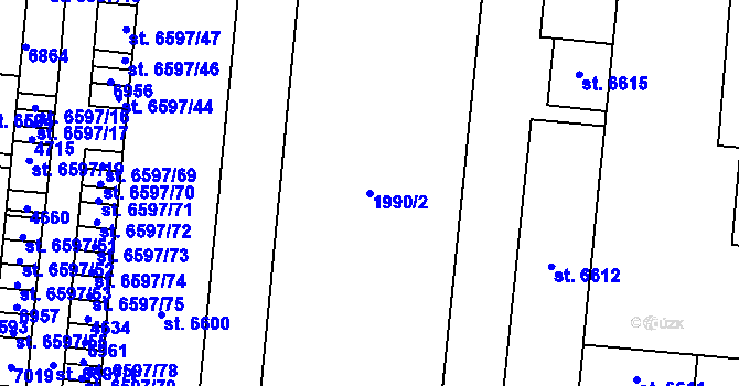 Parcela st. 1990/2 v KÚ Zlín, Katastrální mapa