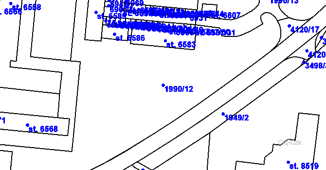 Parcela st. 1990/12 v KÚ Zlín, Katastrální mapa